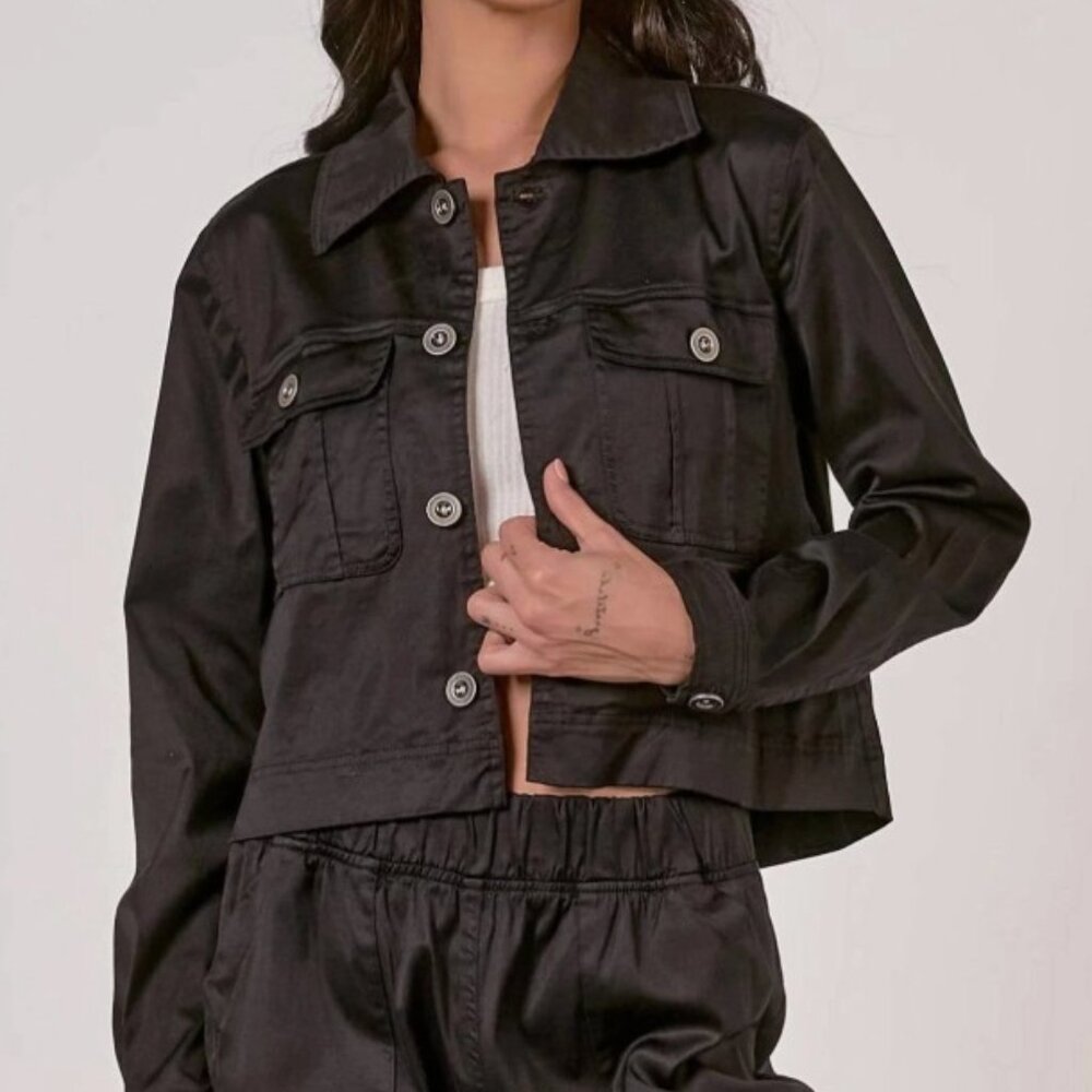 Elan Iris Cropped Button Front Jacket Black Small NWT